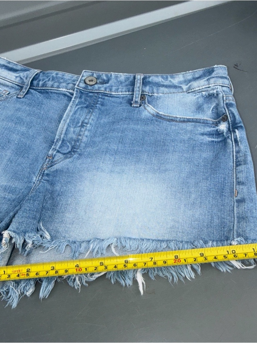 Paige Light Blue Denim Frayed Hem Women’s Shorts - Picture 11 of 12